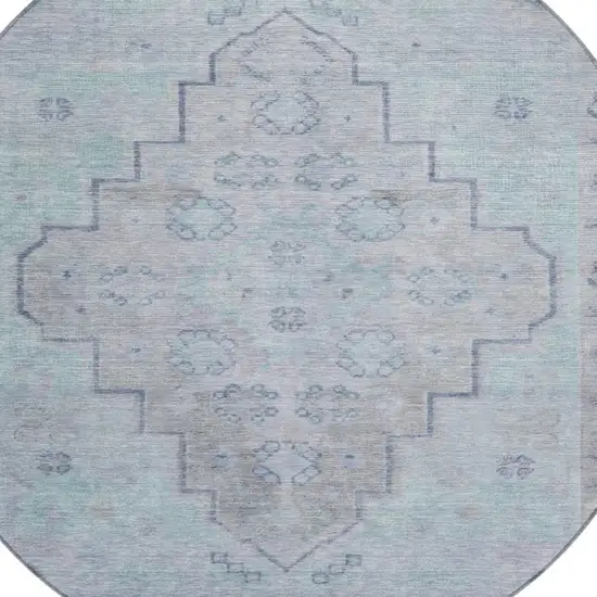 8' Gray And Teal Blue Round Medallion Washable Indoor Outdoor Area Rug Photo 9