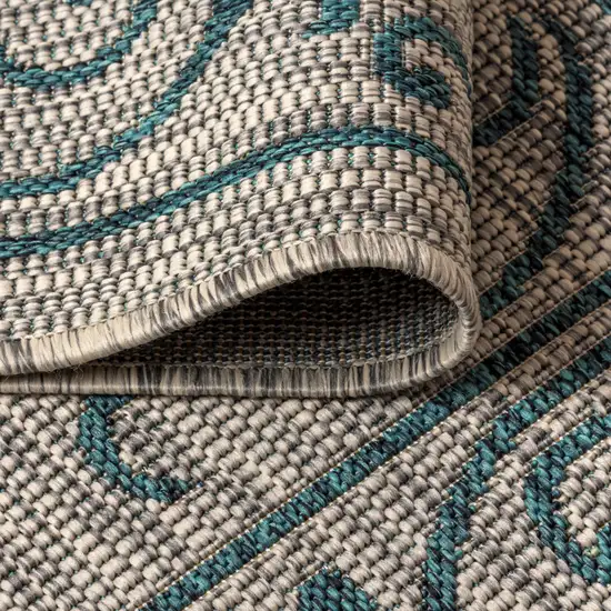 5' Gray And Teal Blue Square Medallion Indoor Outdoor Area Rug Photo 7
