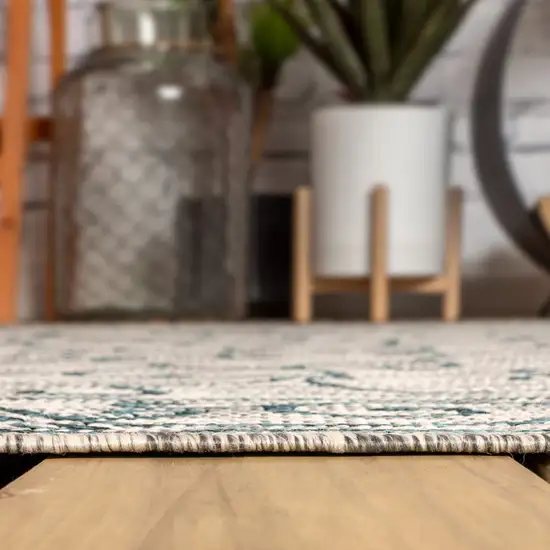 6' Gray And Teal Blue Square Medallion Indoor Outdoor Area Rug Photo 9