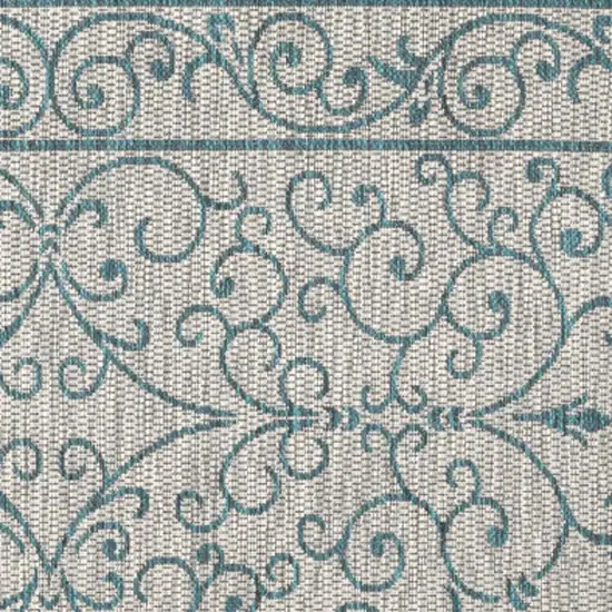 6' Gray And Teal Blue Square Medallion Indoor Outdoor Area Rug Photo 2