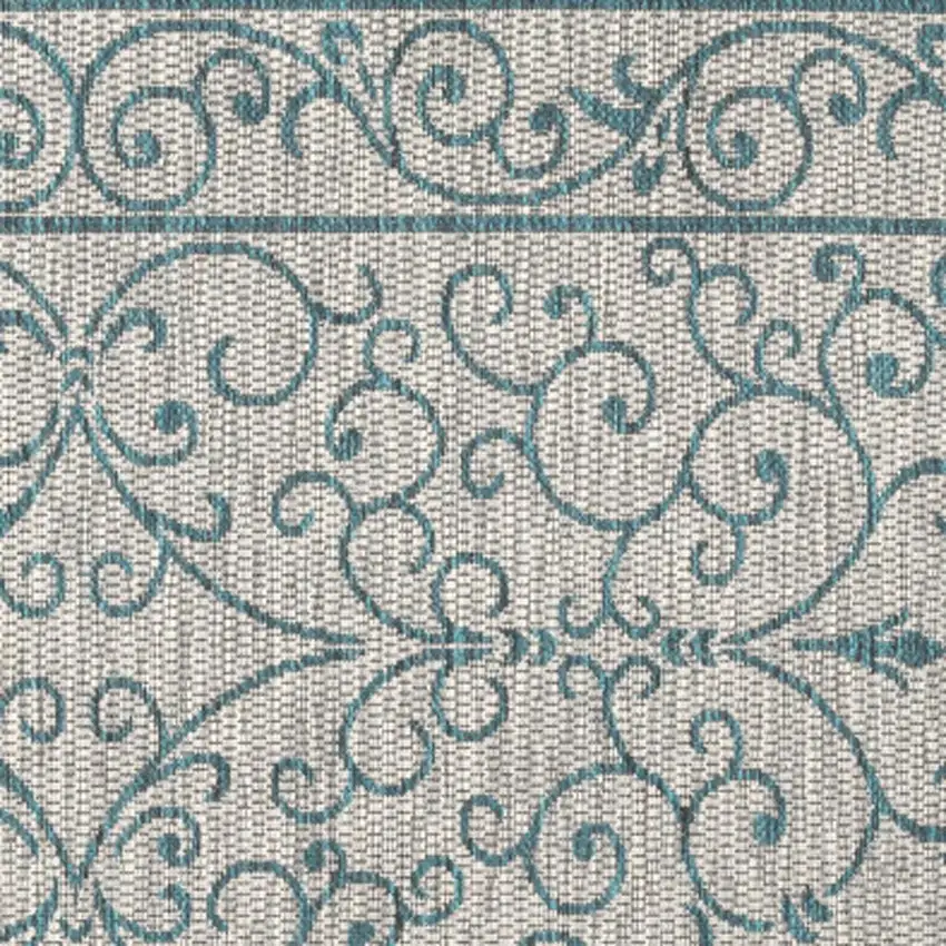 6' Gray And Teal Blue Square Medallion Indoor Outdoor Area Rug Photo 2