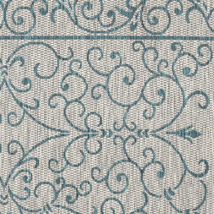 8' Gray And Teal Blue Square Medallion Indoor Outdoor Area Rug Photo 2