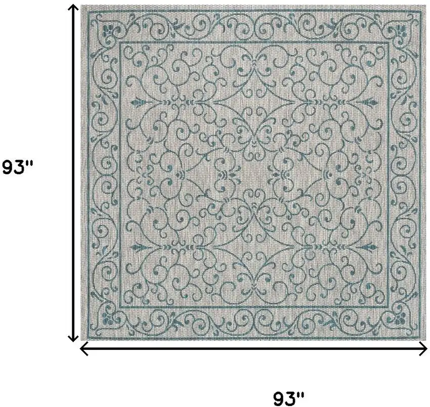 8' Gray And Teal Blue Square Medallion Indoor Outdoor Area Rug Photo 8