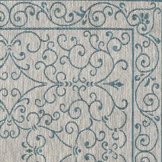 9' Gray And Teal Blue Square Medallion Indoor Outdoor Area Rug Photo 3