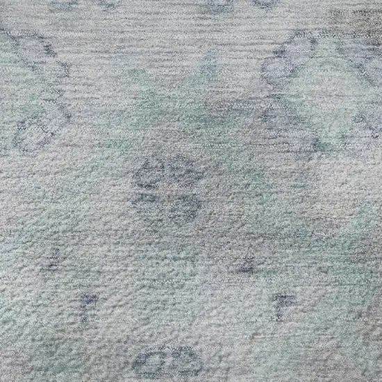 8' Gray And Teal Medallion Washable Round Rug With UV Protection Photo 8