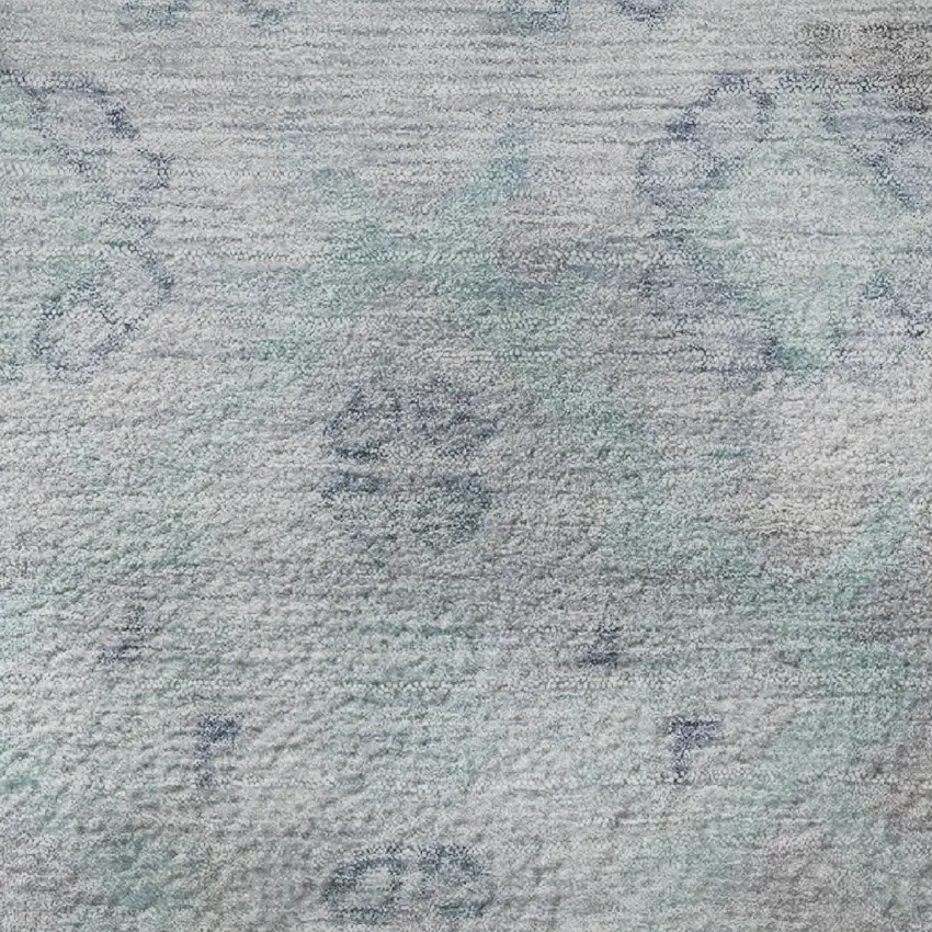 8' Gray And Teal Medallion Washable Round Rug With UV Protection Photo 8