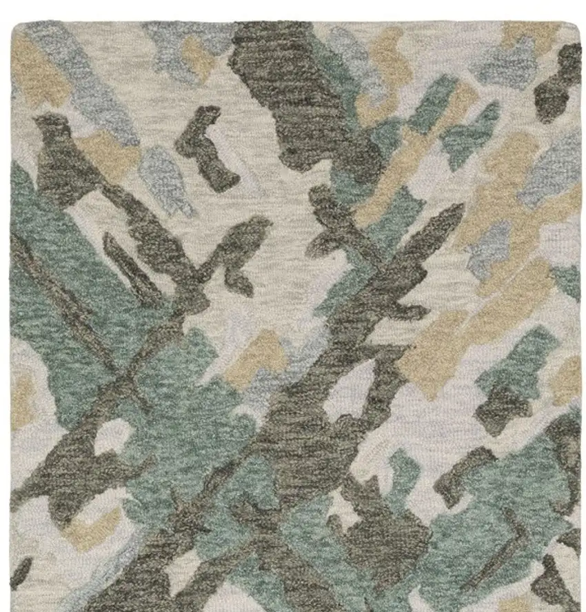 8' Gray And Teal Wool Abstract Hand Tufted Runner Rug Photo 4