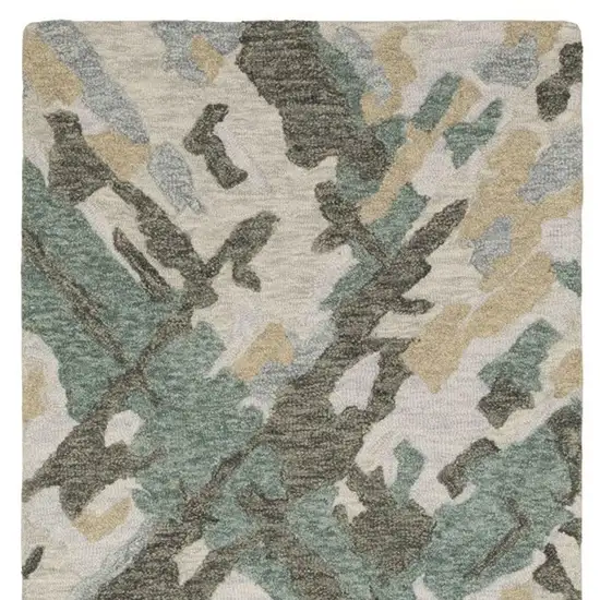 8' Gray And Teal Wool Abstract Hand Tufted Runner Rug Photo 4