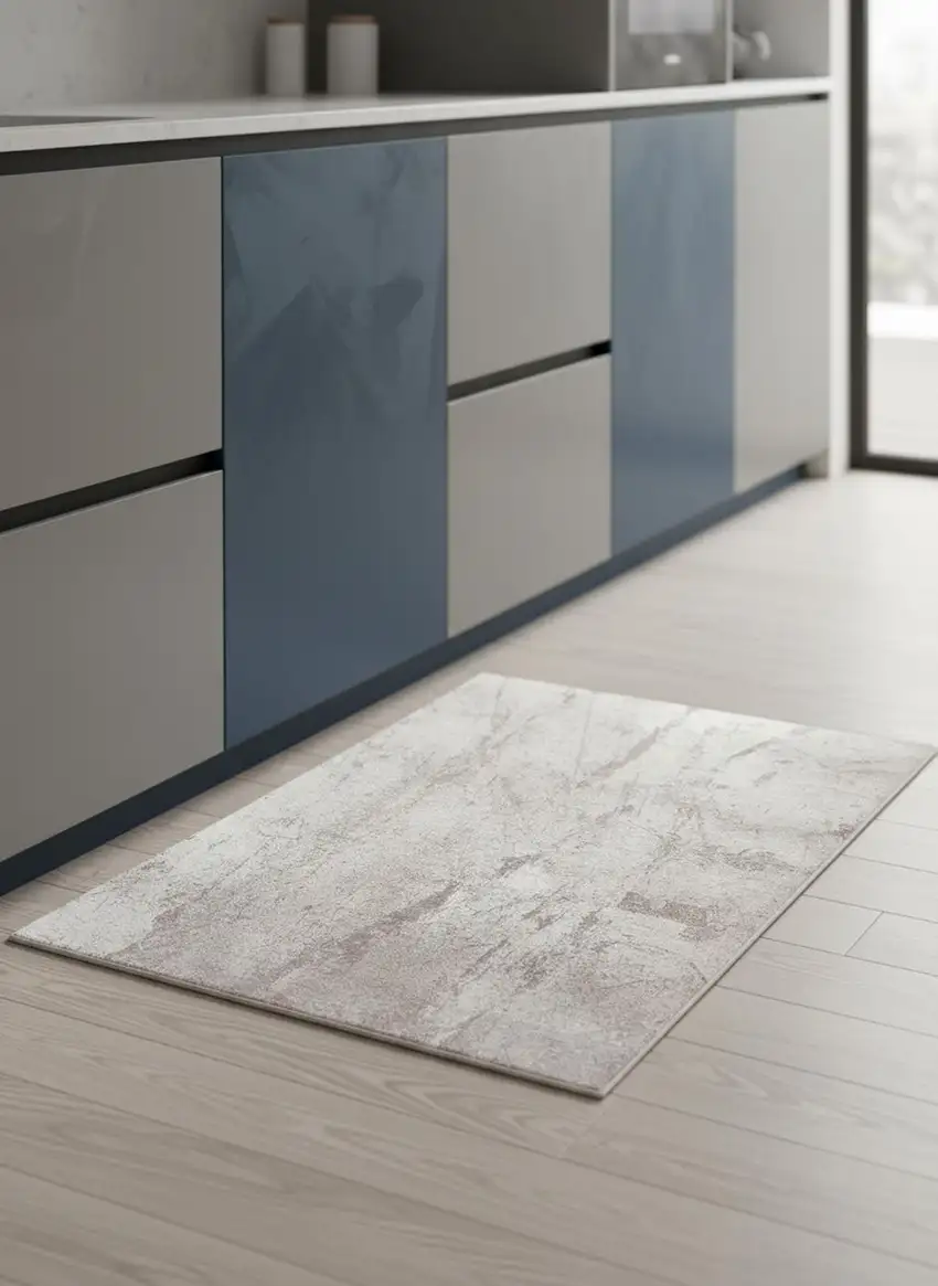 5' Gray And White Abstract Washable Round Rug With UV Protection Photo 1