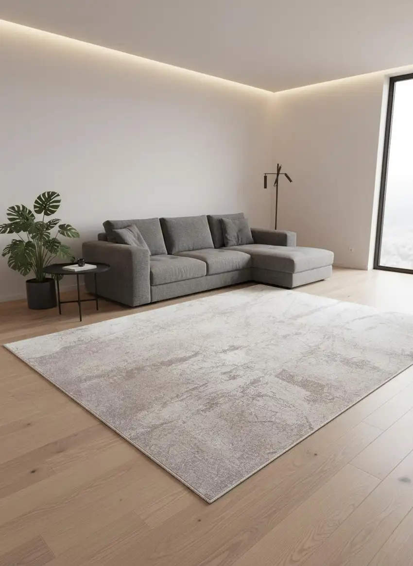 8' Gray And White Abstract Washable Round Rug With UV Protection Photo 1