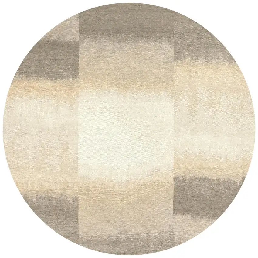 5' Gray And White Abstract Washable Round Rug With UV Protection Photo 4