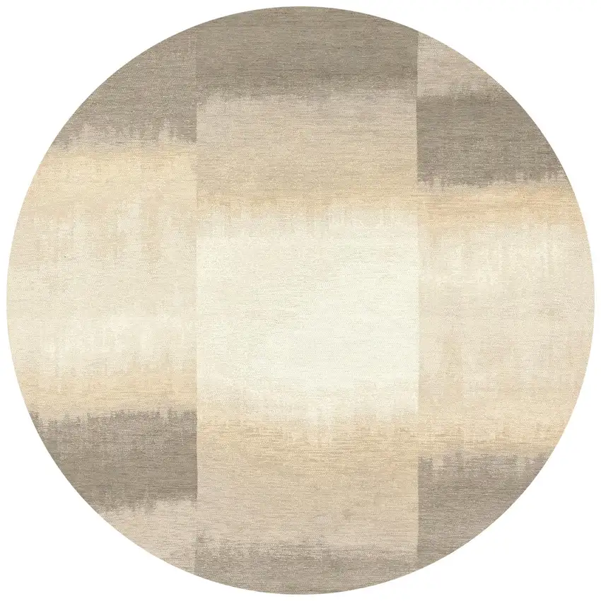 5' Gray And White Abstract Washable Round Rug With UV Protection Photo 3