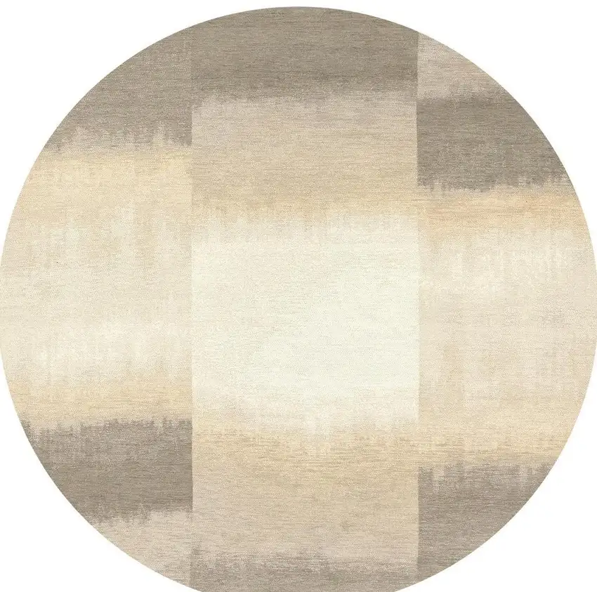 5' Gray And White Abstract Washable Round Rug With UV Protection Photo 2