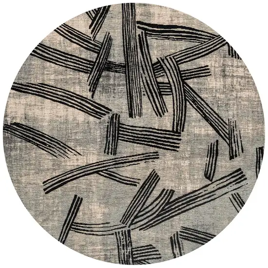 5' Gray And White Abstract Washable Round Rug With UV Protection Photo 2