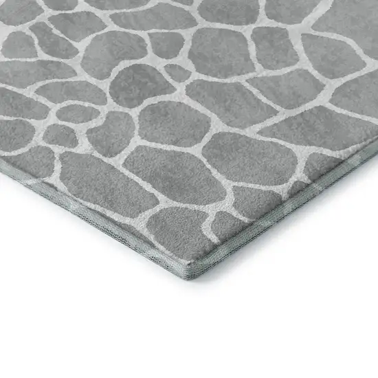 8' Gray And White Round Animal Print Washable Indoor Outdoor Area Rug Photo 6
