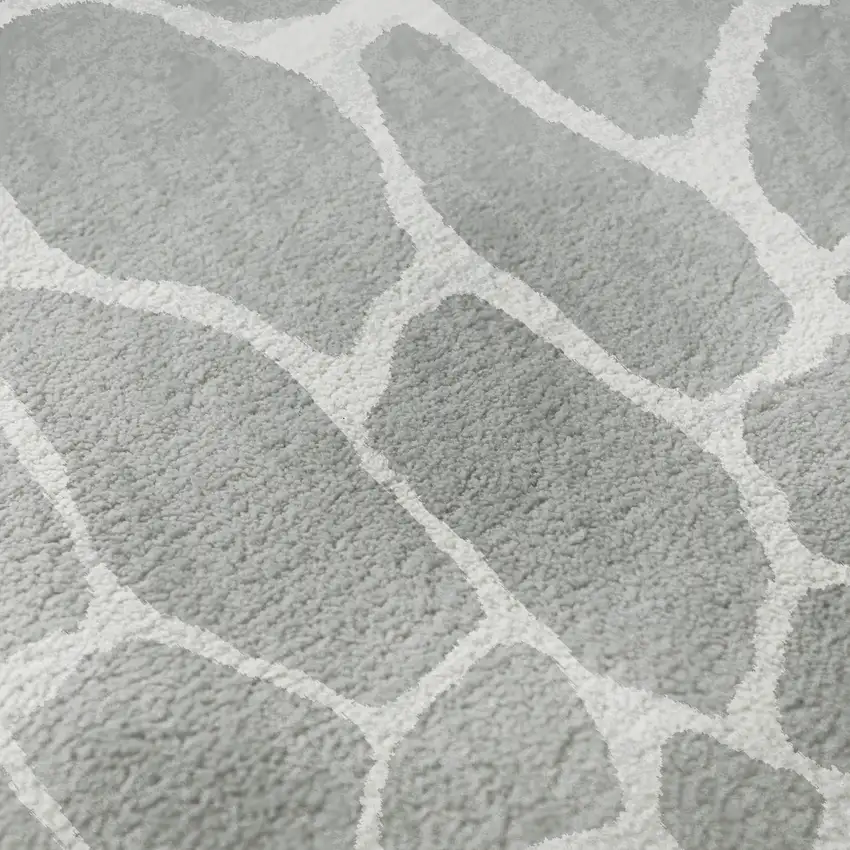 8' Gray And White Round Animal Print Washable Indoor Outdoor Area Rug Photo 8