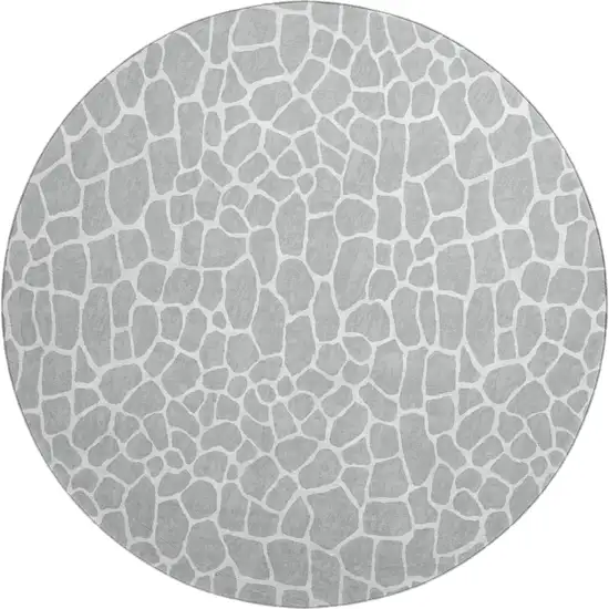 8' Gray And White Round Animal Print Washable Indoor Outdoor Area Rug Photo 2
