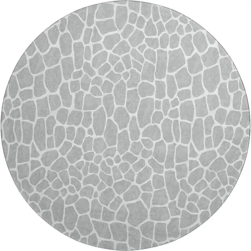 8' Gray And White Round Animal Print Washable Indoor Outdoor Area Rug Photo 2