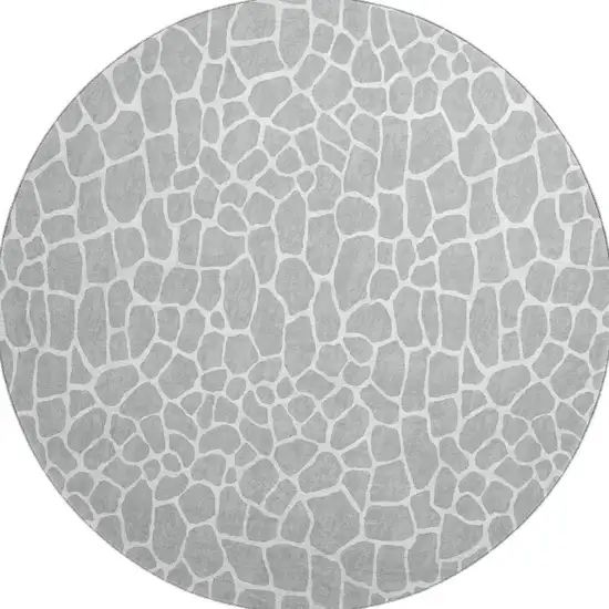 8' Gray And White Round Animal Print Washable Indoor Outdoor Area Rug Photo 4