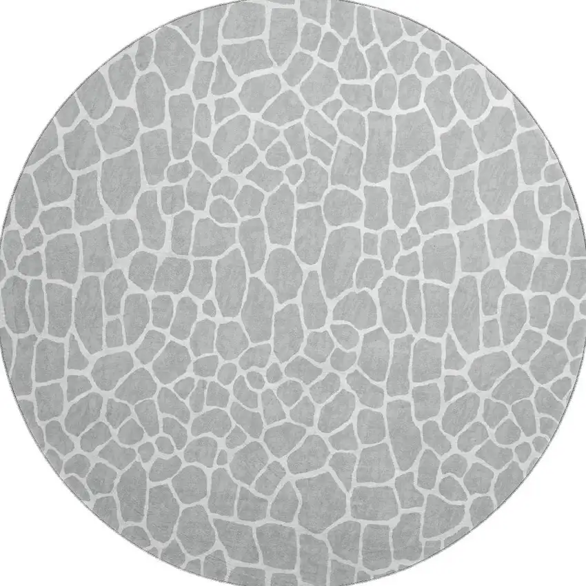 8' Gray And White Round Animal Print Washable Indoor Outdoor Area Rug Photo 4