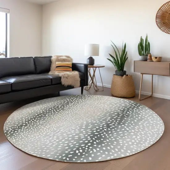 8' Gray And White Round Animal Print Washable Indoor Outdoor Area Rug Photo 7