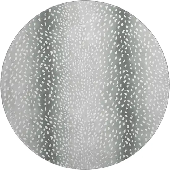 8' Gray And White Round Animal Print Washable Indoor Outdoor Area Rug Photo 2