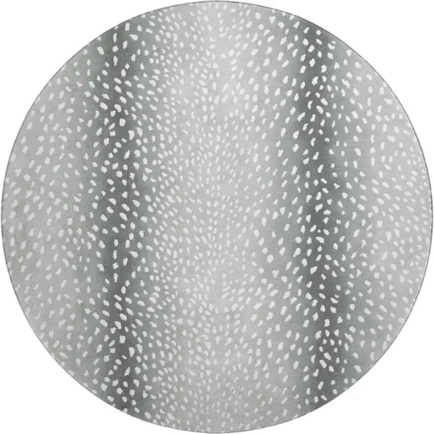 8' Gray And White Round Animal Print Washable Indoor Outdoor Area Rug Photo 2