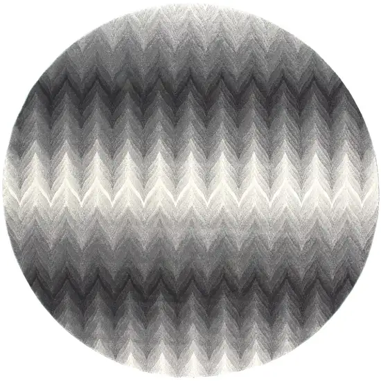 8' Gray And White Round Geometric Stain Resistant Area Rug Photo 1