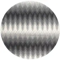 Photo of 8' Gray And White Round Geometric Stain Resistant Area Rug