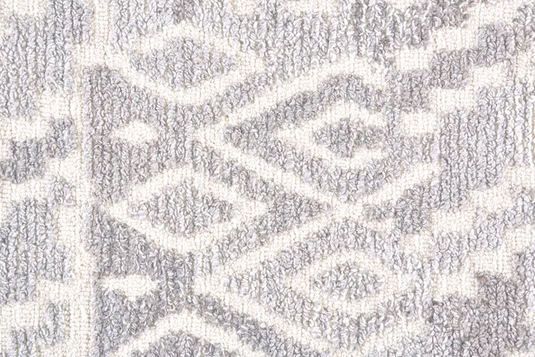 8' Gray And White Round Wool Abstract Tufted Handmade Area Rug Photo 5