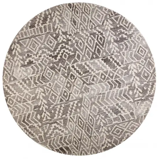 8' Gray And White Round Wool Abstract Tufted Handmade Area Rug Photo 1