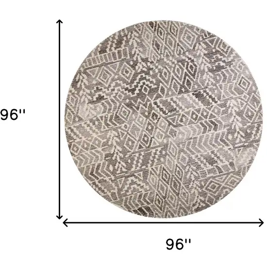 8' Gray And White Round Wool Abstract Tufted Handmade Area Rug Photo 7