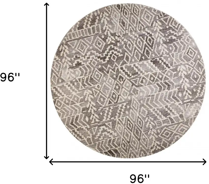 8' Gray And White Round Wool Abstract Tufted Handmade Area Rug Photo 7