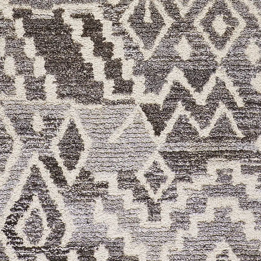 Gray and White Wool Abstract Hand Tufted Runner Rug Photo 5