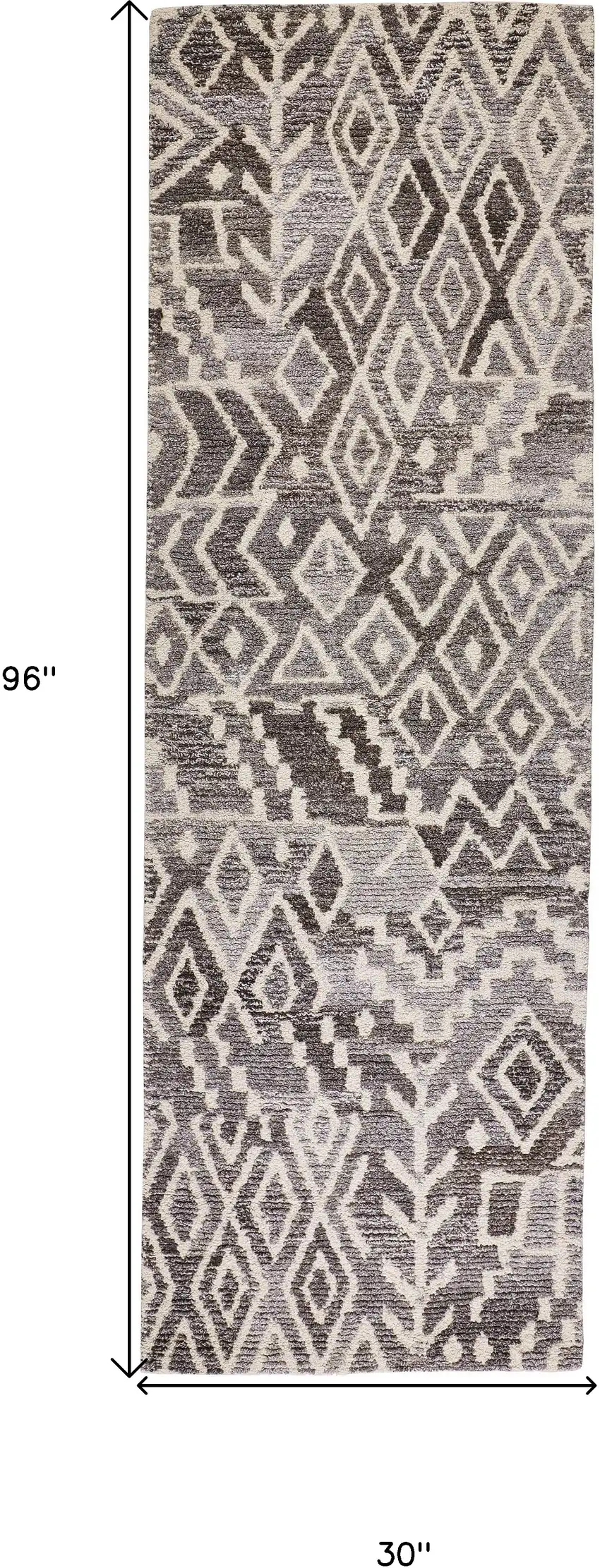 Gray and White Wool Abstract Hand Tufted Runner Rug Photo 3