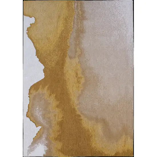 8' Gray And Yellow Abstract Washable Round Rug Photo 6