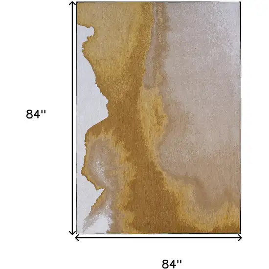 8' Gray And Yellow Abstract Washable Round Rug Photo 5