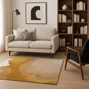 Photo of 8' Gray And Yellow Abstract Washable Round Rug