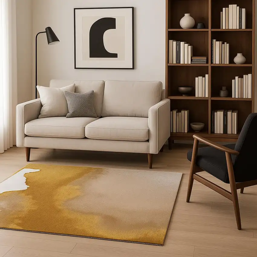 8' Gray And Yellow Abstract Washable Round Rug Photo 1