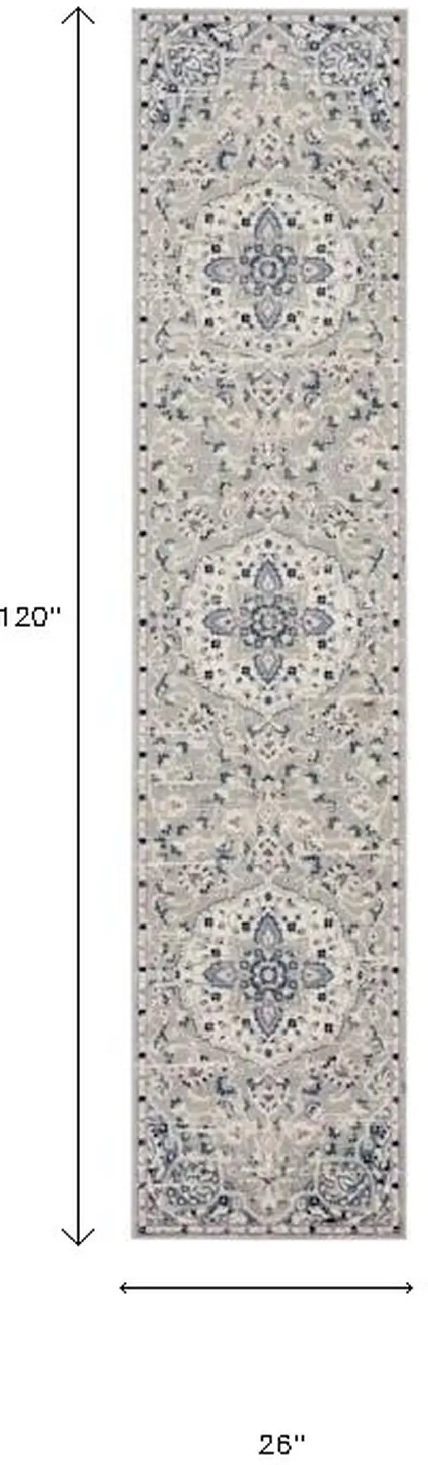 10' Gray Beige And Blue Floral Medallion Runner Rug Photo 3
