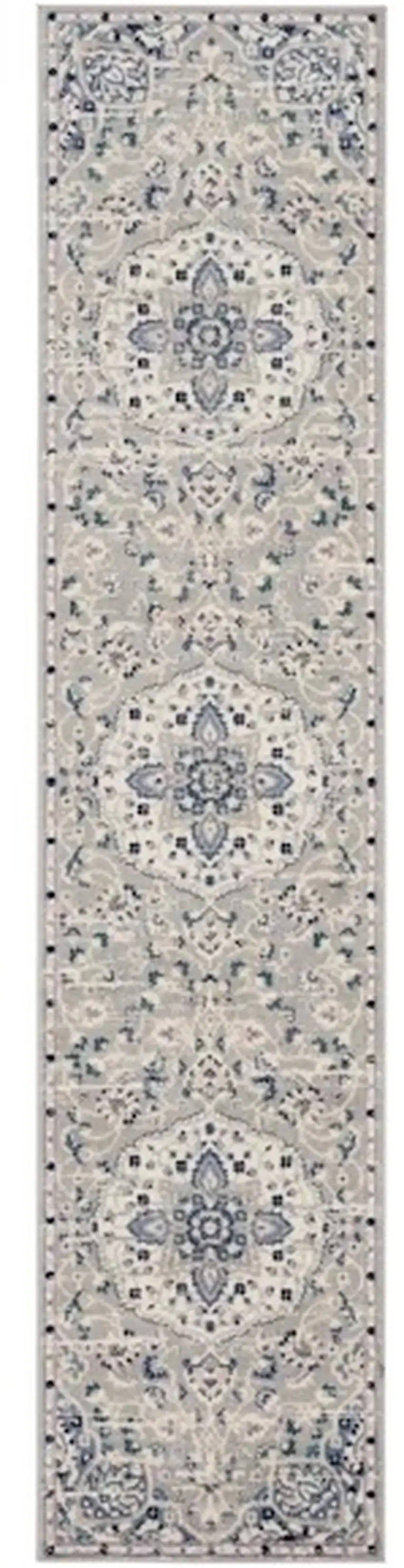 10' Gray Beige And Blue Floral Medallion Runner Rug Photo 2