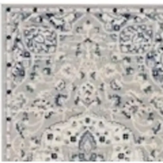 10' Gray Beige And Blue Floral Medallion Runner Rug Photo 3