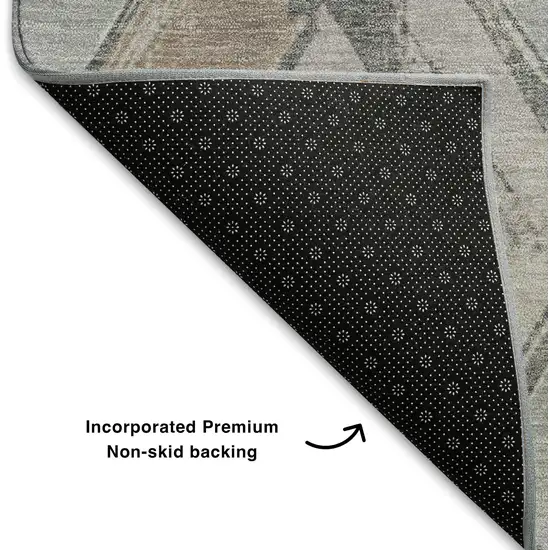 8' Gray Beige And Charcoal Geometric Washable Round Rug With UV Protection Photo 6