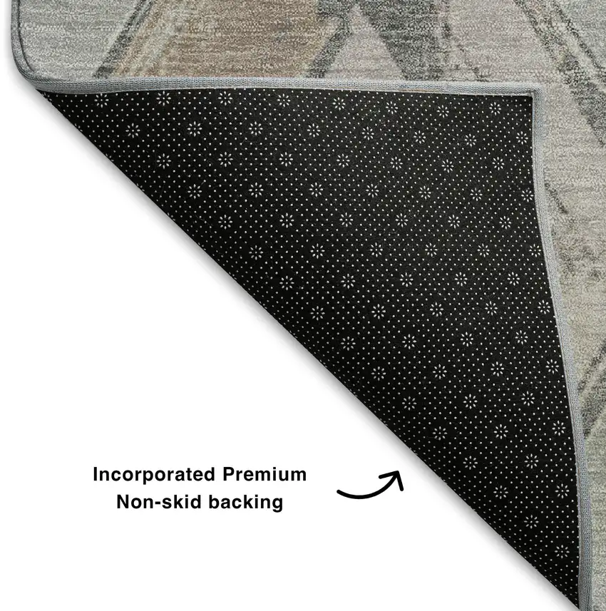 8' Gray Beige And Charcoal Geometric Washable Round Rug With UV Protection Photo 6