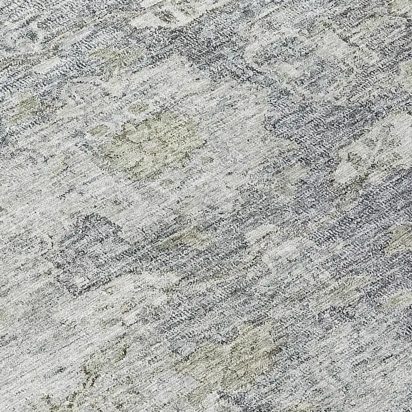 8' Gray Beige And Charcoal Round Oriental Washable Indoor Outdoor Area Rug Photo 8