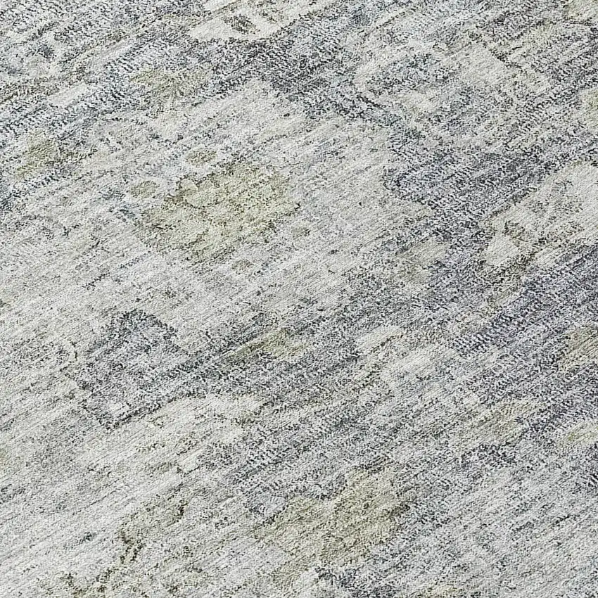 8' Gray Beige And Charcoal Round Oriental Washable Indoor Outdoor Area Rug Photo 8