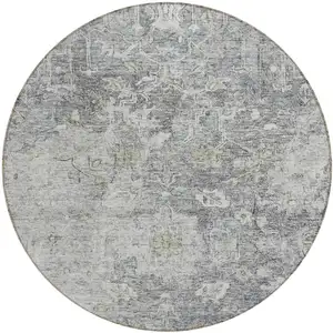 Photo of 8' Gray Beige And Charcoal Round Oriental Washable Indoor Outdoor Area Rug
