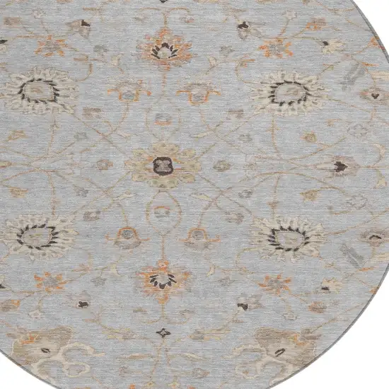 8' Gray Beige And Coral Round Floral Washable Indoor Outdoor Area Rug Photo 6