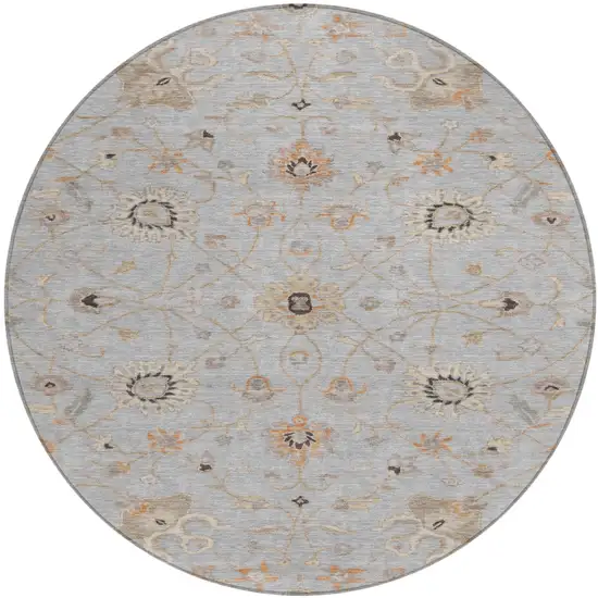 8' Gray Beige And Coral Round Floral Washable Indoor Outdoor Area Rug Photo 2