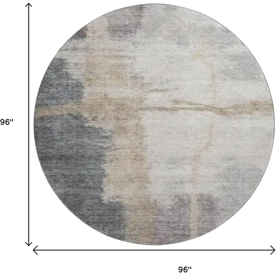 8' Gray Beige And Ivory Abstract Washable Round Rug With UV Protection Photo 3